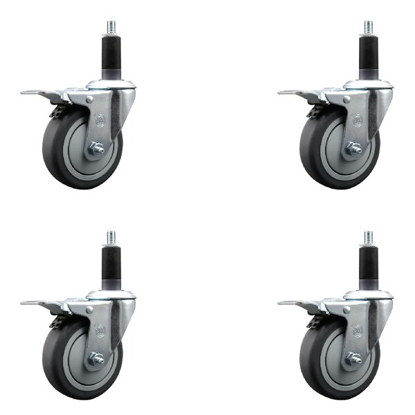 Service Caster 4'' Thermoplastic Rubber Swivel 1-1/8'' Expanding Stem Caster Set Total Lock Brake, 4PK SCC-EXTTL20S414-TPRB-118-4 - main